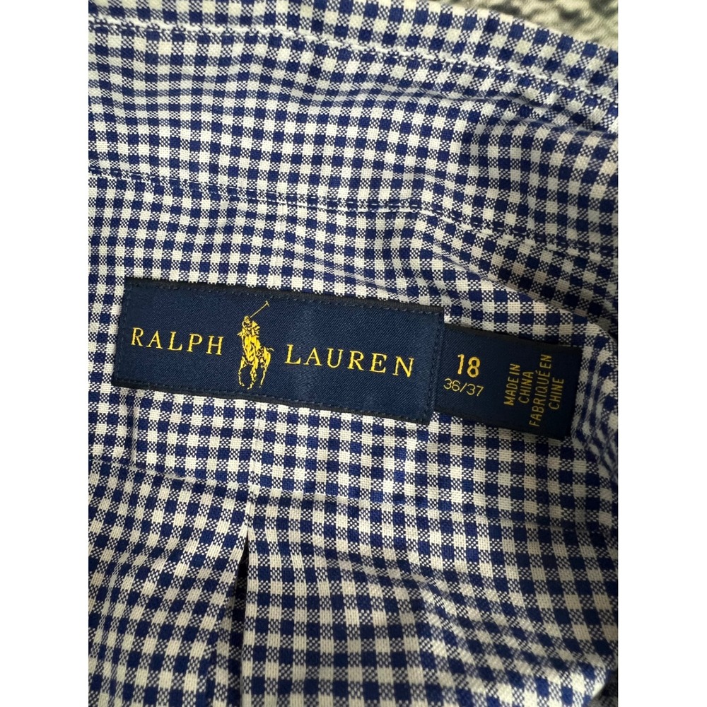 Ralph Lauren Mens Gingham Button Down Shirt Navy Blue White 18 36/37 Cotton - Picture 4 of 6
